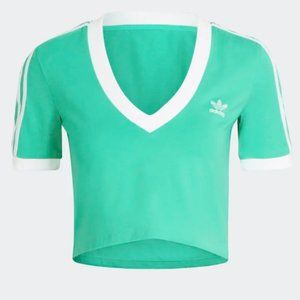 NWOT - adidas Originals 3-Stripes V-neck cropped top in High-Res Green $30
